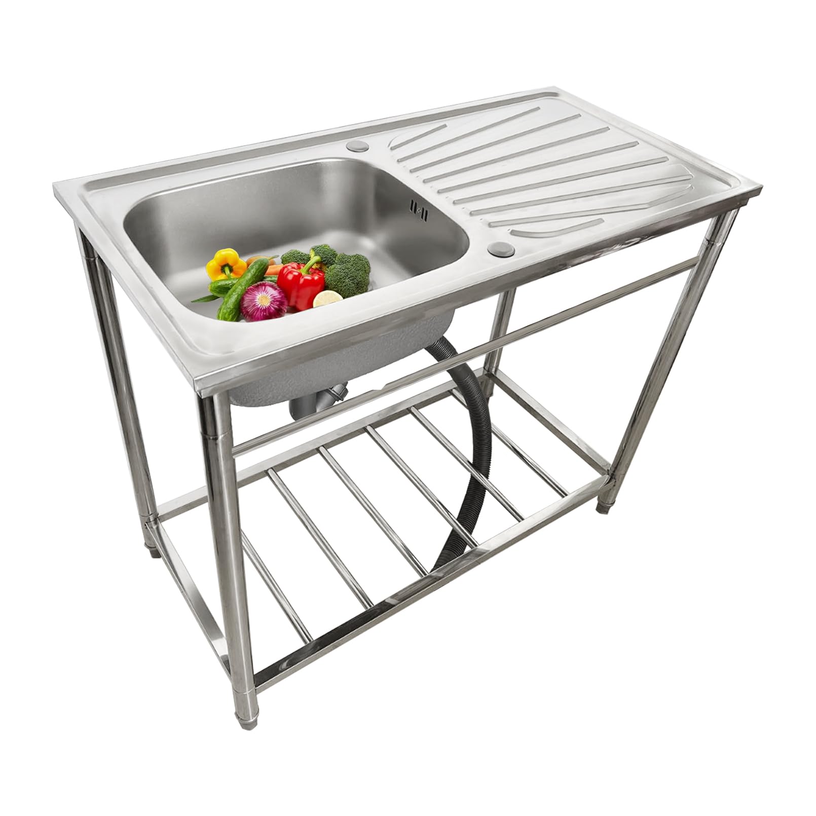 Edelstahl-Spülbecken mit einem Becken, freistehend, für die gewerbliche Küche, mit Kalt- und Warmwasseranschluss, Handwaschbecken für den Innen- und Außenbereich