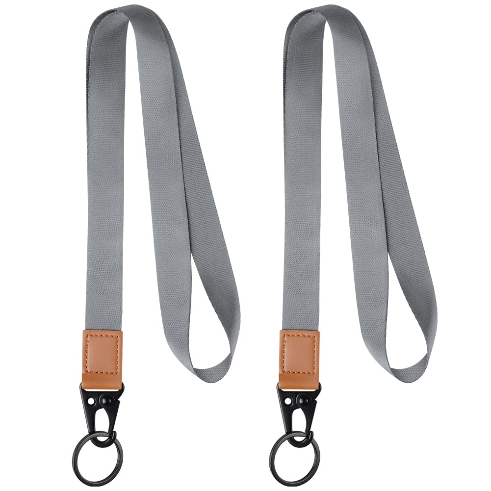 Vicloon Umhängeband Schlüsselband, 2 Stück Schlüsselband Lanyard, Neck Lanyard strip mit und echtem Leder, mit Metall Ring, für Schlüssel, ID Badge Card Holder, Brieftaschen und Ausweishalter(Grau)