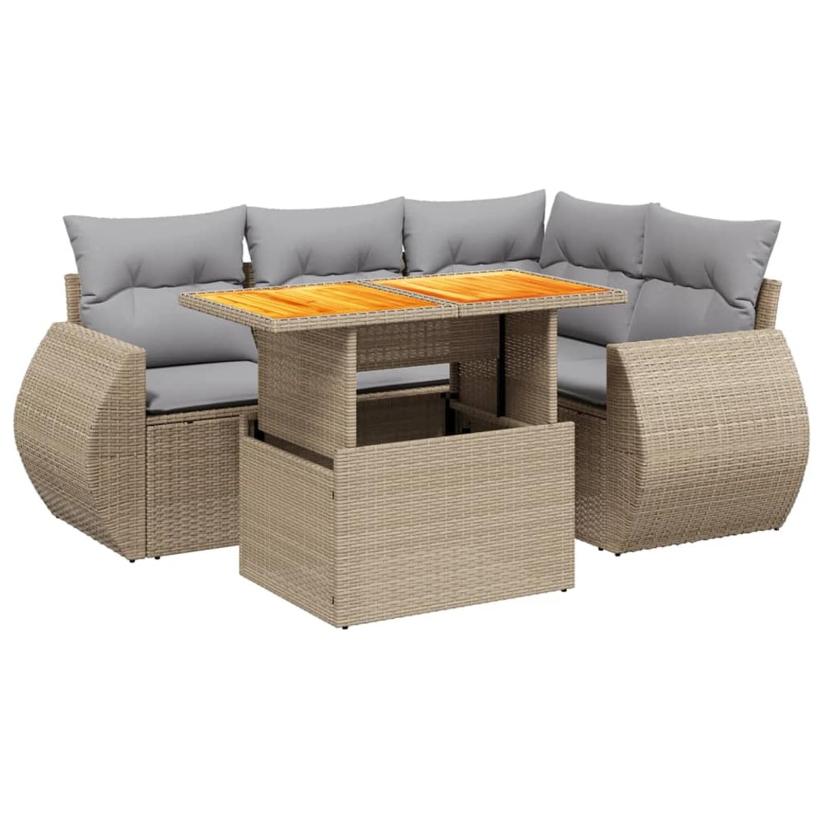 Lechnical Set Divano da Giardino 5 pz con Cuscini Beige in Polyrattan,Set di Conversazione per Patio,Set Salotto da Esterno,Set Divano da Giardino Esterno-3272179