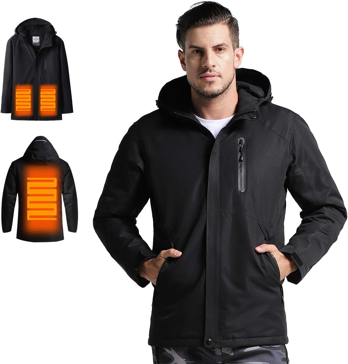 Venustas Men's Heated Jacket with Hood Waterproof Wind Resistant(Power Bank NOT Included) Black