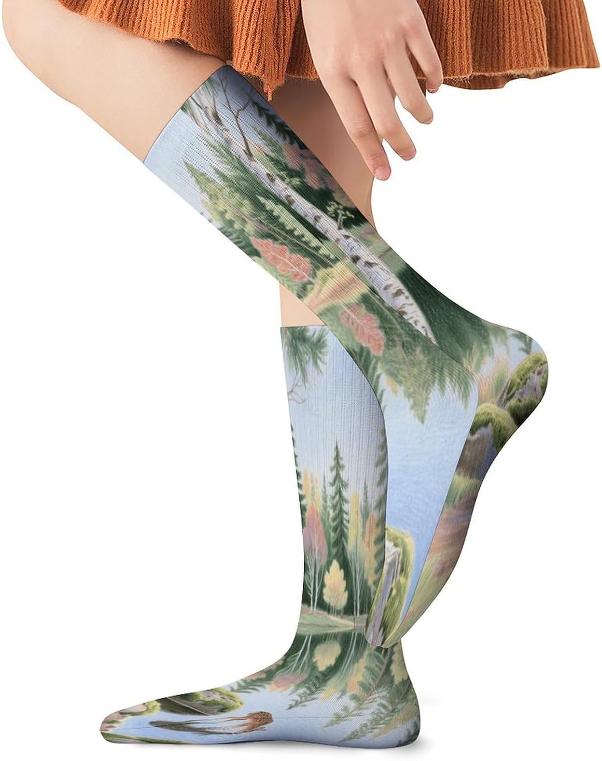 Forest Lake Crew Socks High Stocking Thermal Socks | Tube Socks-Breathable-Moisture-Soft-wicking for Hospital Pilates Yoga for women men Grippy for office and daily walking
