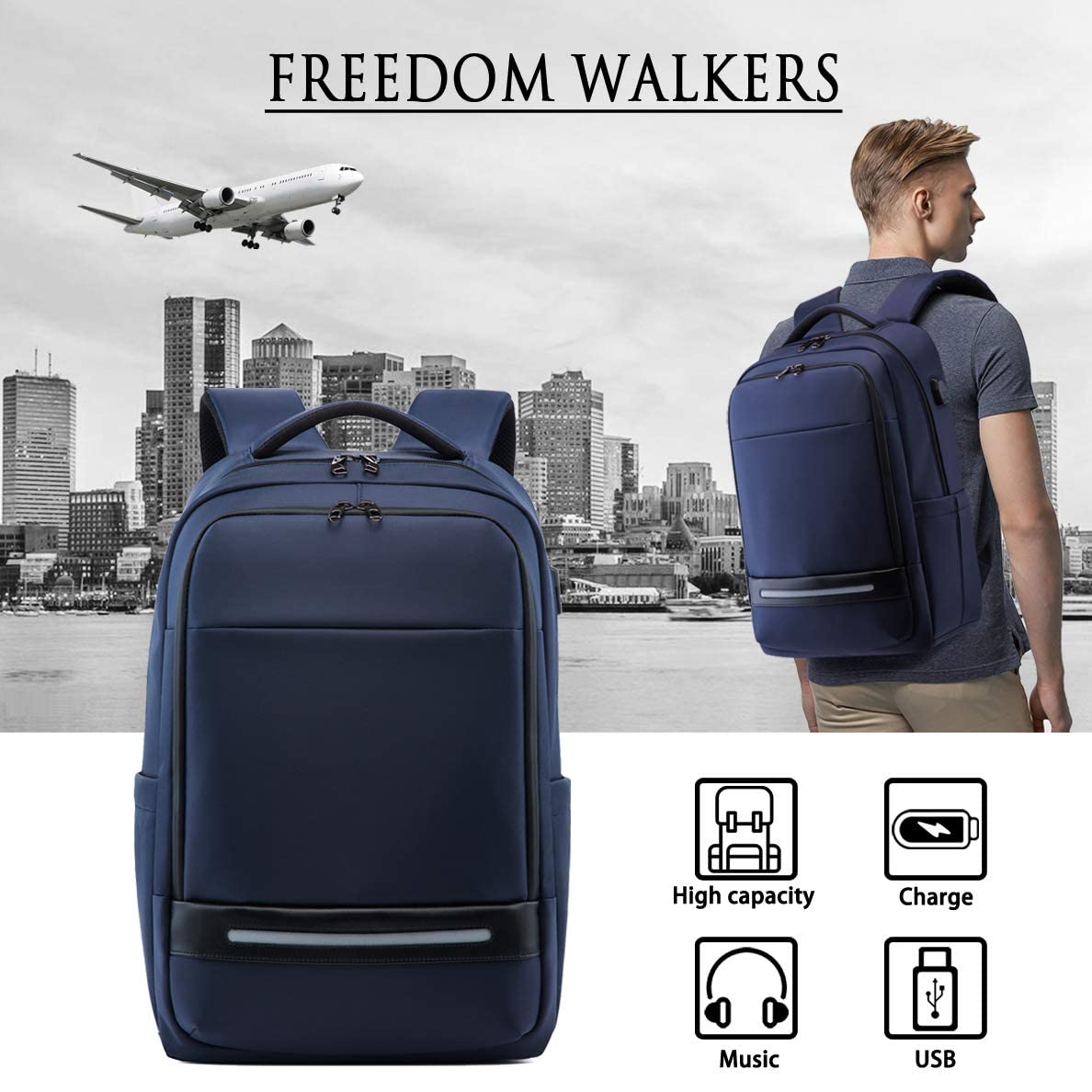 Vodlbov Zaino per computer portatile da 17 pollici di grande capacità da uomo impermeabile antifurto Zaino per PC portatile con USB Charging Port Zaino funzionale per viaggi d'affari college donna