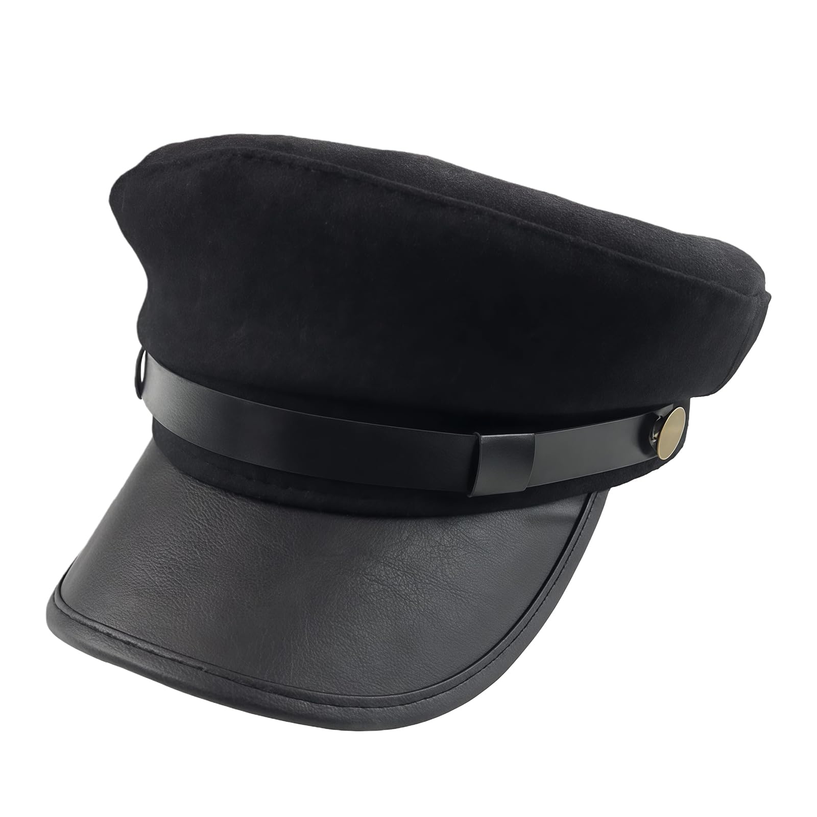 Bamboopack Women's Black Men Fashion Chauffeur Hat Fiddler Cap Newsboy Hat Yacht Captain Sailor Hat, M (Wttu60621)