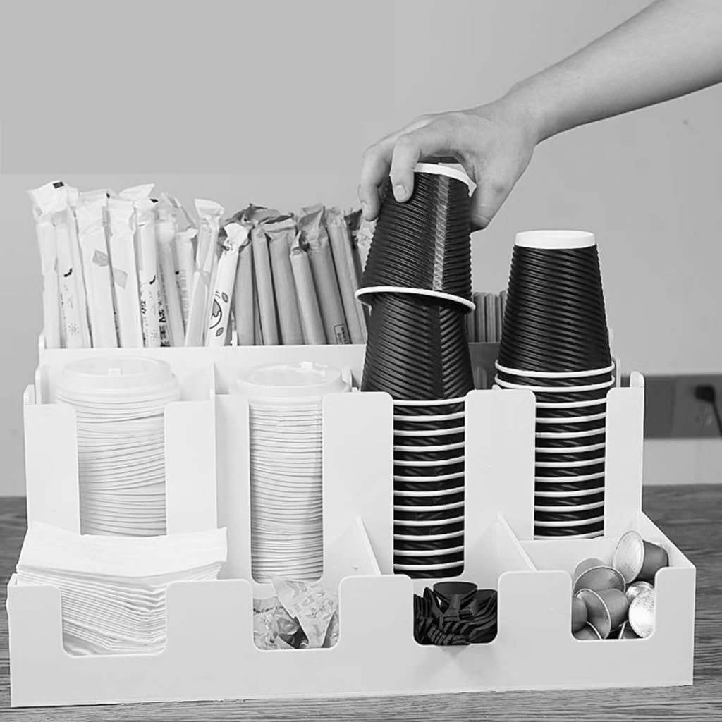 Coffee Bar Organizer, Acrylic11 Compartment Paper Cup Storage Rack, Coffee Cup Organizer Condiment Caddy (Black 44 * 33.5 * 20cm)