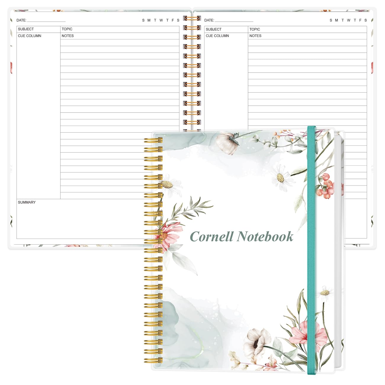 Yaridar A4 Cornell Notes Notebook - 8.5" x 11" College Spiral Cornell Notebooks for Note Taking, Subject College Ruled Steno Pads for Office School/Home, Pink Flower