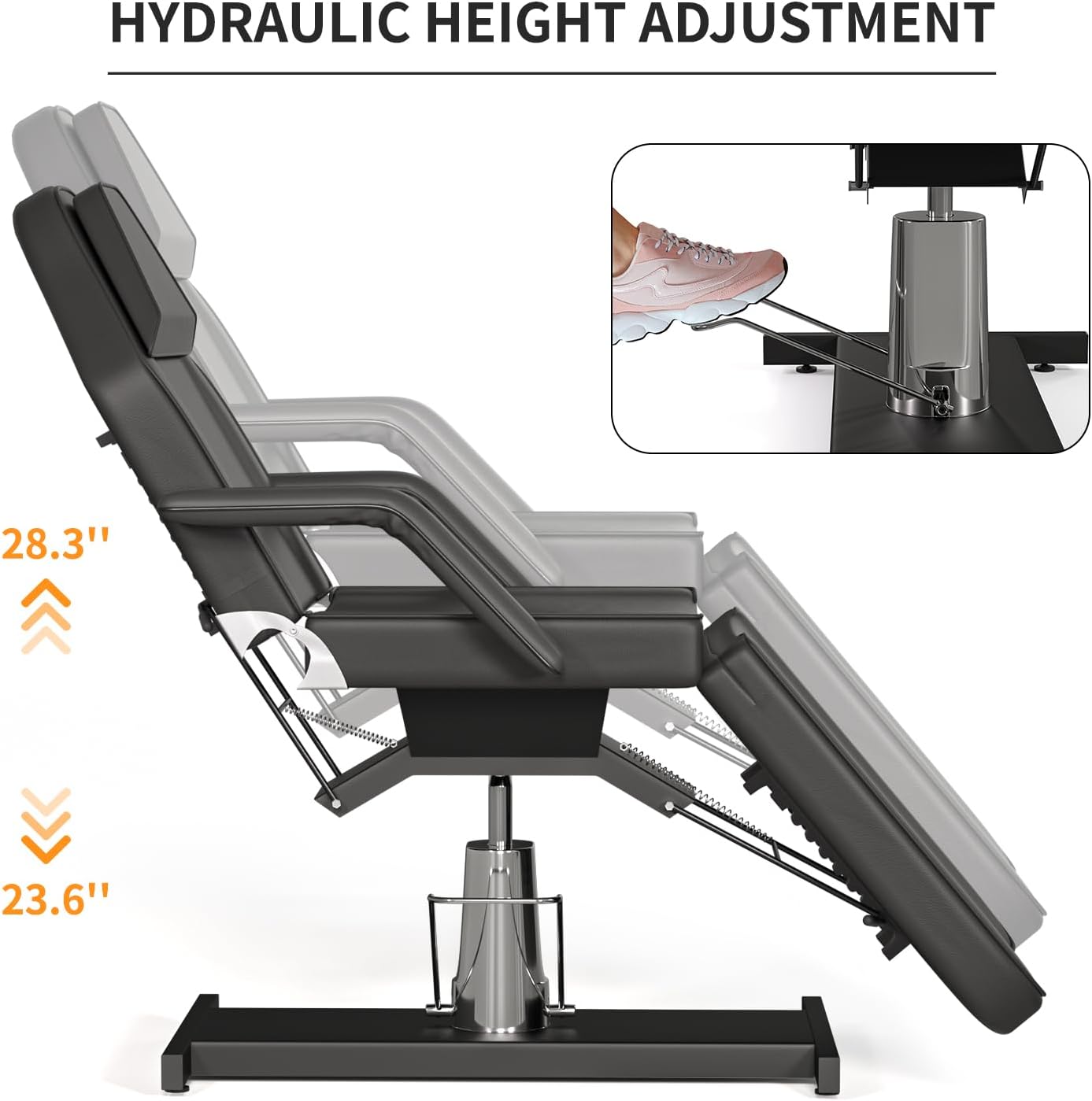Hydraulic Tattoo Chair Bed for Client Spa Bed with Stool Height Adjustable Facial Beds for Esthetician Chair Aesthetic Treatment Table (Black Hydraulic Tattoo Chair)