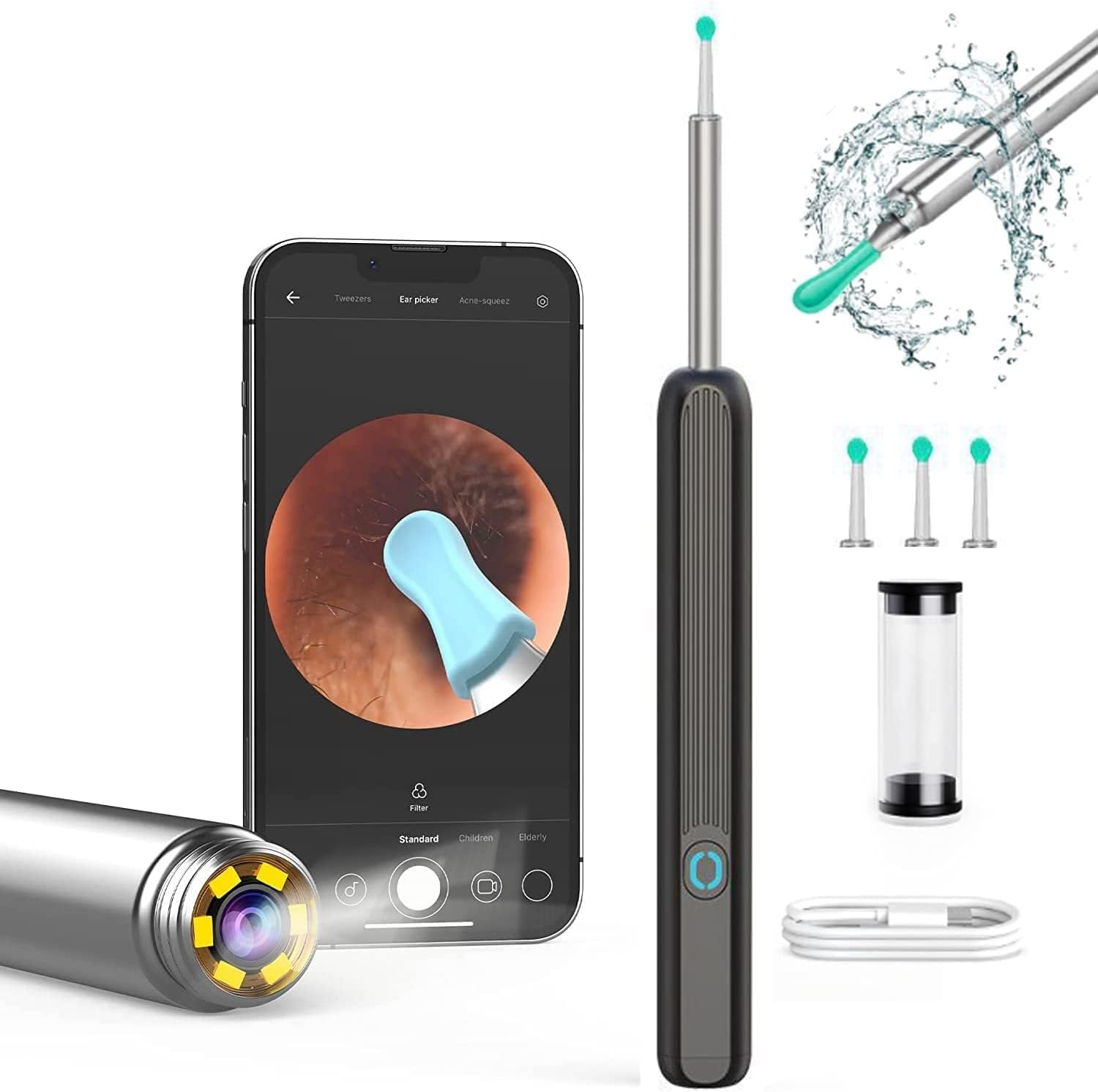 Ear Wax Removal with Camera, Visual Ear Cleaner tool Ear Cleaner with 1080P HD Ear Camera, Soft Silicone Ear Scoop for Ear Cleaning, Ear Pick for iOS and android