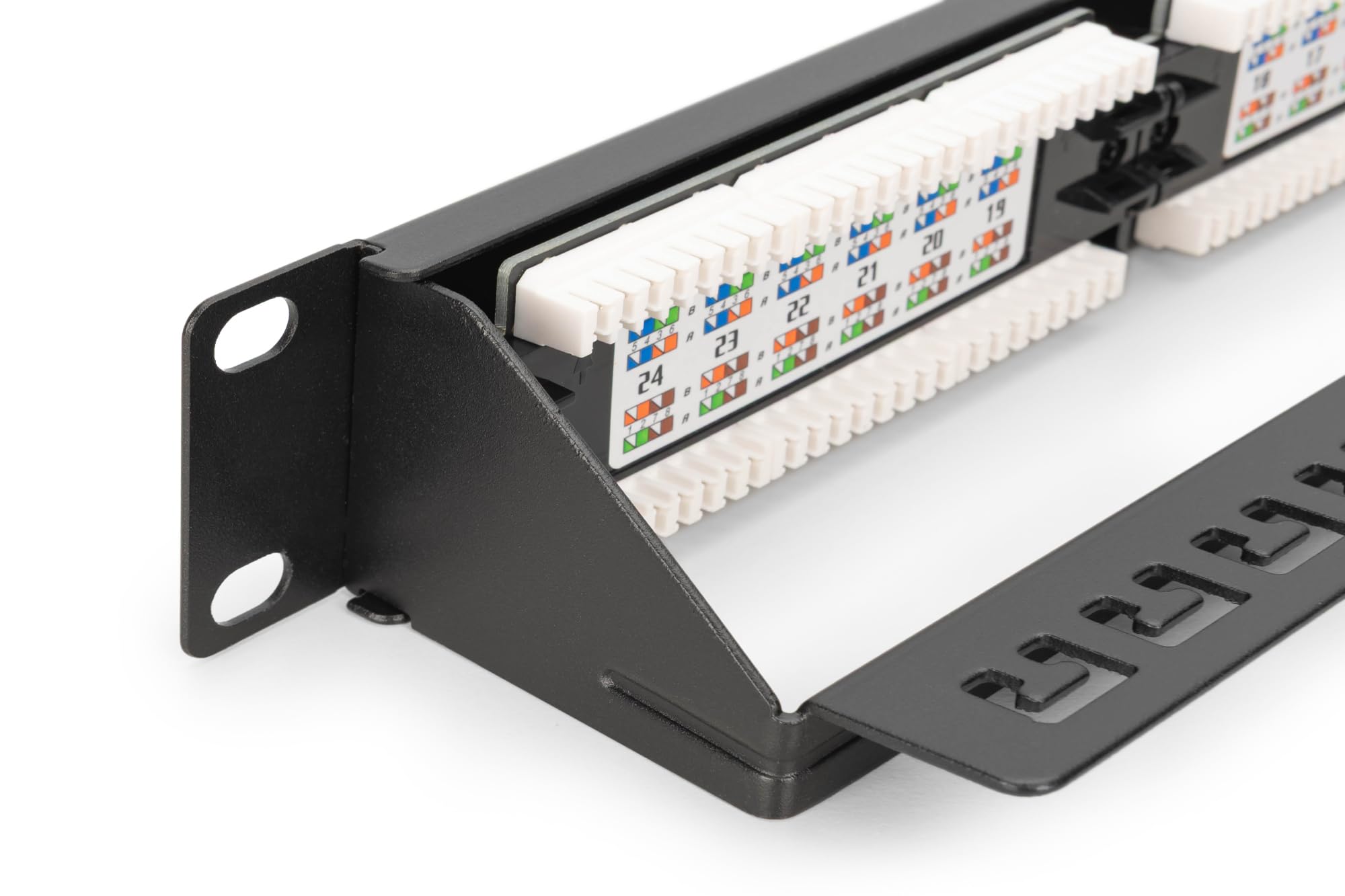 DIGITUS Patch panel da 19 pollici – CAT 6 – Patch-panel LSA – 24 porte RJ45 – Non schermato – Montaggio su rack 1 U – Nero