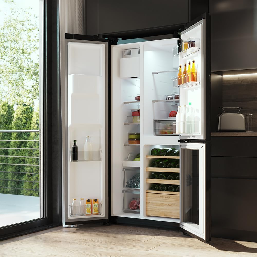 Cecotec Bolero CoolMarket TDW 529 WID Black Glass E 3-door refrigerator, wine cellar, 529L, Inverter Plus, Total No Frost, E, MultiAirFlow, Fast Cooling.
