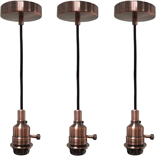 Miniatura 65 de Royal Designs, Inc. Iluminación colgante colgante, enchufe de luz colgante sin llave en forma de cilindro y toldo, cobre antiguo con cable de tela