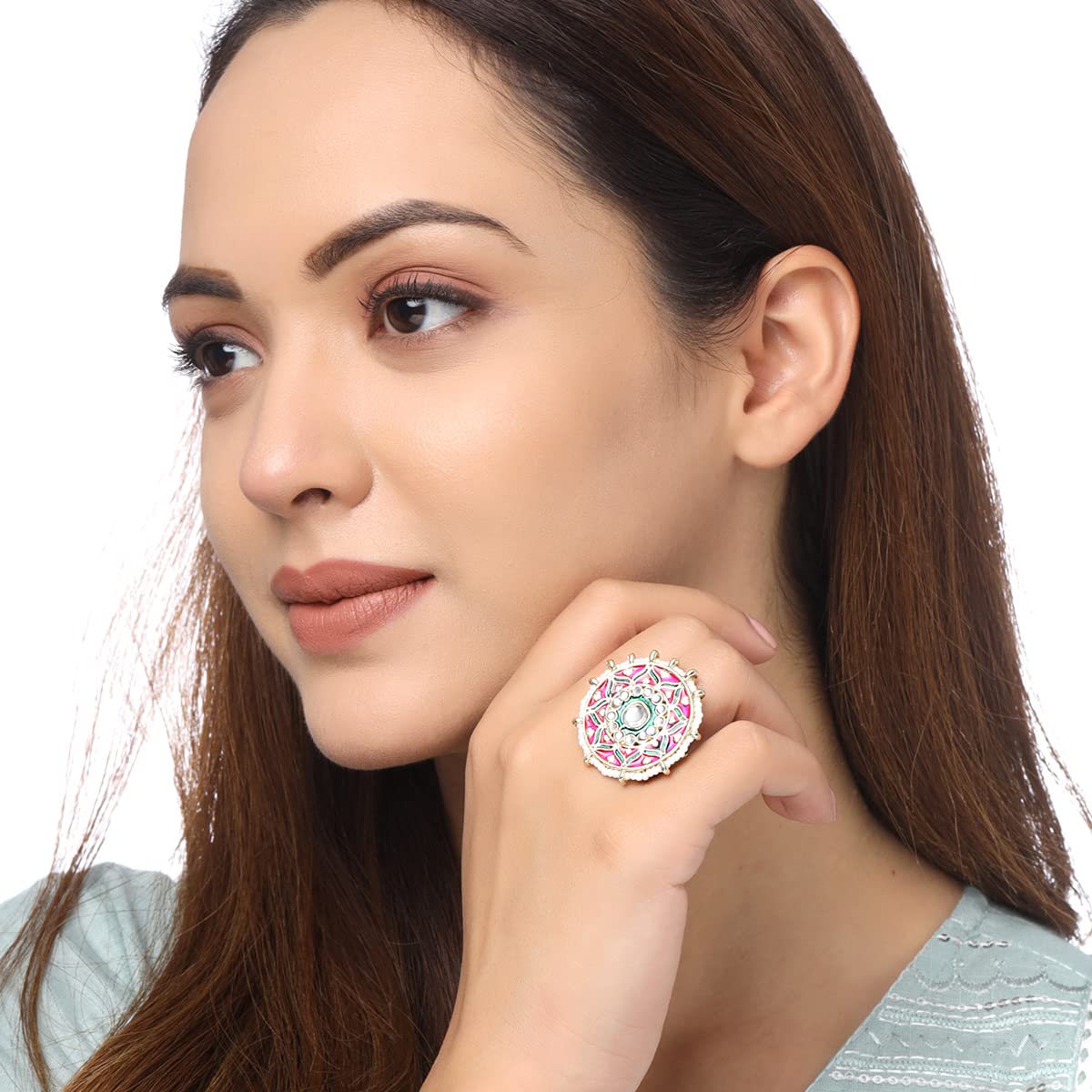 Adjustable Kundan Studded Meenakari Touch Rings, Elegant Gift