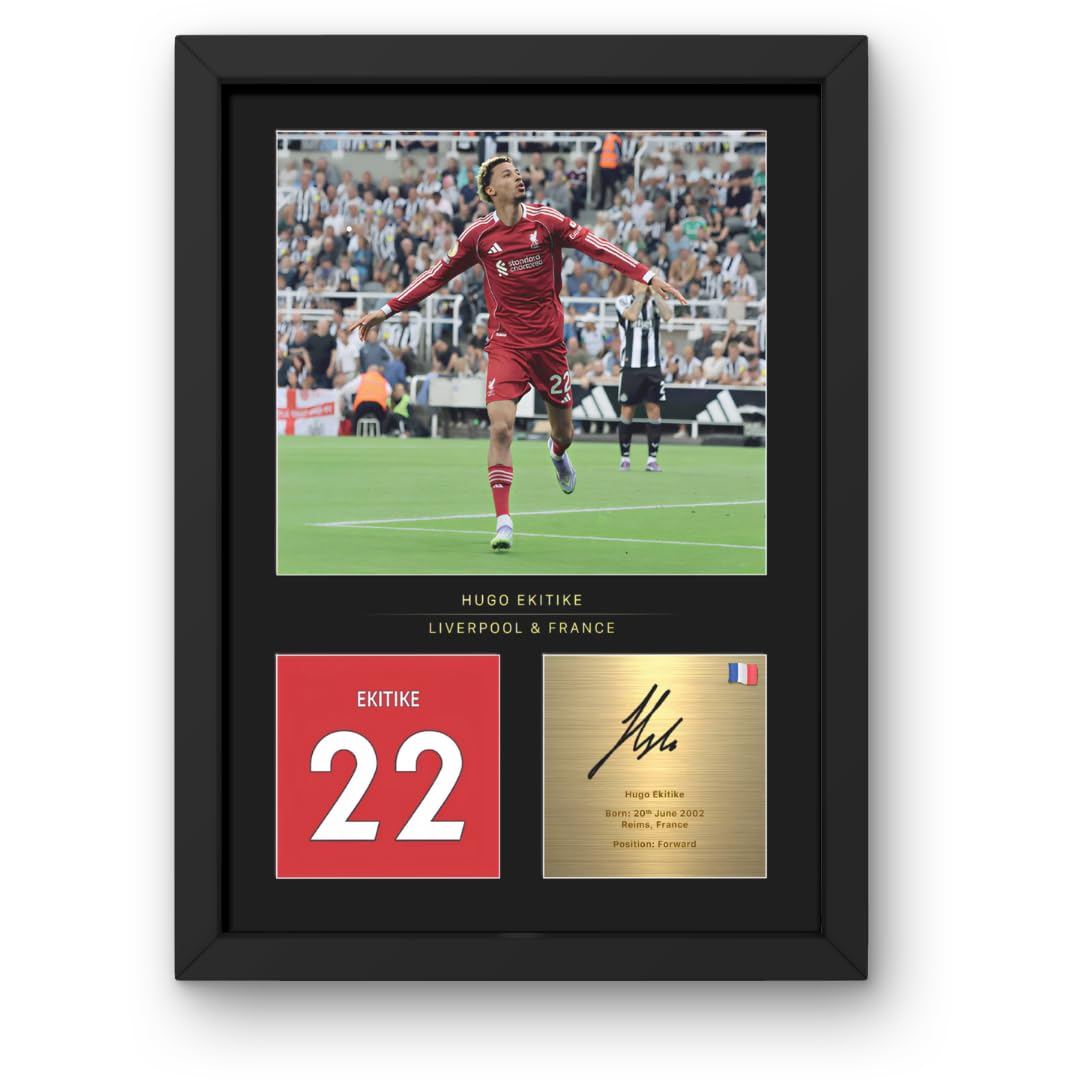 Win FC Hugo Ekitike A4 Framed Photo Display - Reproduced Digital Signature - Gift For Liverpool United Fans
