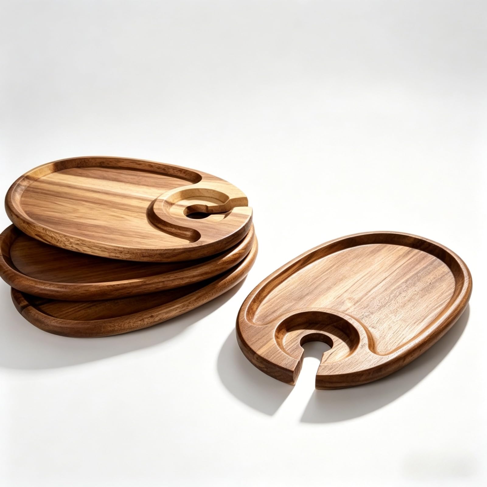 Set di 6 piatti per antipasti in legno di acacia, con fessura per calici da vino, 22,9 x 15,2 x 1,3 cm, mini tagliere per formaggi e snack per feste
