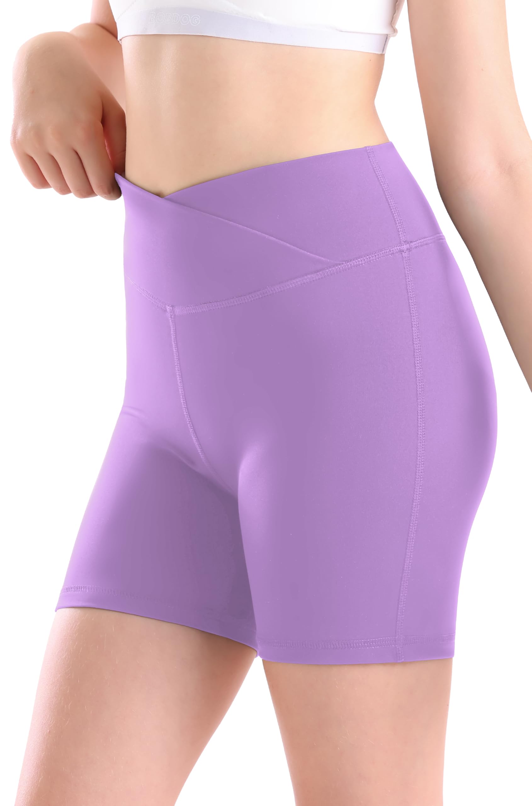 MEJING Girls V Cross Waist Athletic Shorts, Kids Soft Bike Volleyball Yoga Dance Running Cheer Gymnastics Gym Workout Shorts