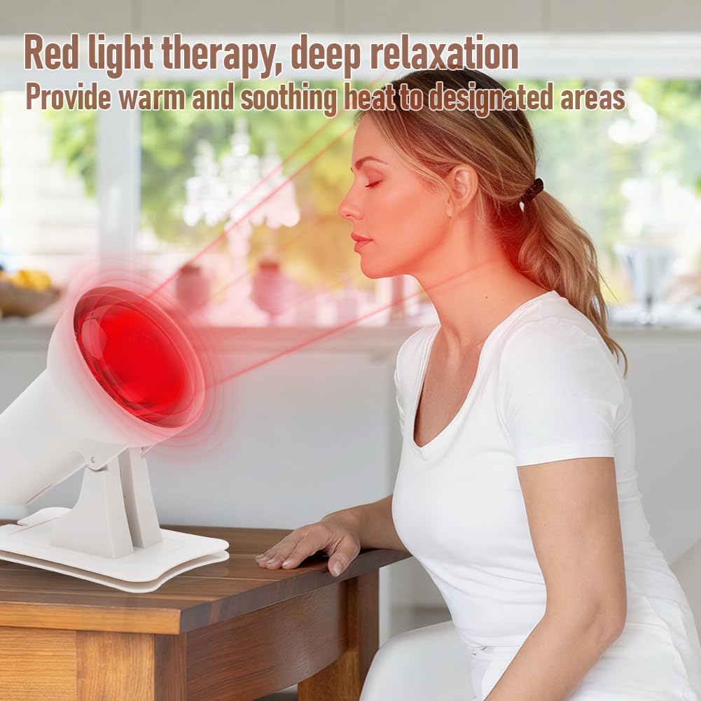 Lampada Infrarossi Termica 110W Radiatore Portatile Calore Rapido Base Antiscivolo Allevia Dolori Muscolari per Rilassamento Domestico Studio Ufficio e Fitness