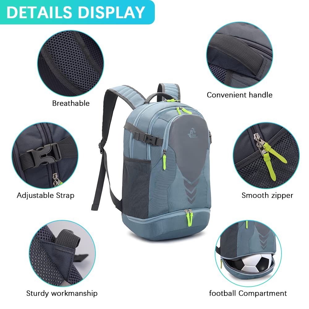 35L Basketball Backpack with Bottom Ball Compartment Large Capacity Sports Equipment Bag for Youth Boys Girls Fit Basketball Volleyball Football Soccer Ball, Gym, Outdoor, Travel, Team (Light Blue) - Image 4