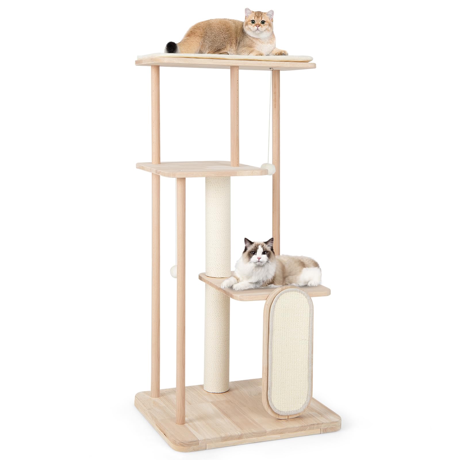 Maxmass Cat Tree, Wooden Kitten Tower with Padded Perch, Platforms, Hanging Toys, Sisal Scratching Post & Board, Multi-level Cats Activity Center for Bedroom Living Room Pet Store (126cm)