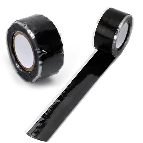 2 rollos de cinta de silicona autofusible de 1 pulgada x 20 pies, cinta de goma impermeable, negro, cinta de reparación de manguera de plomería de