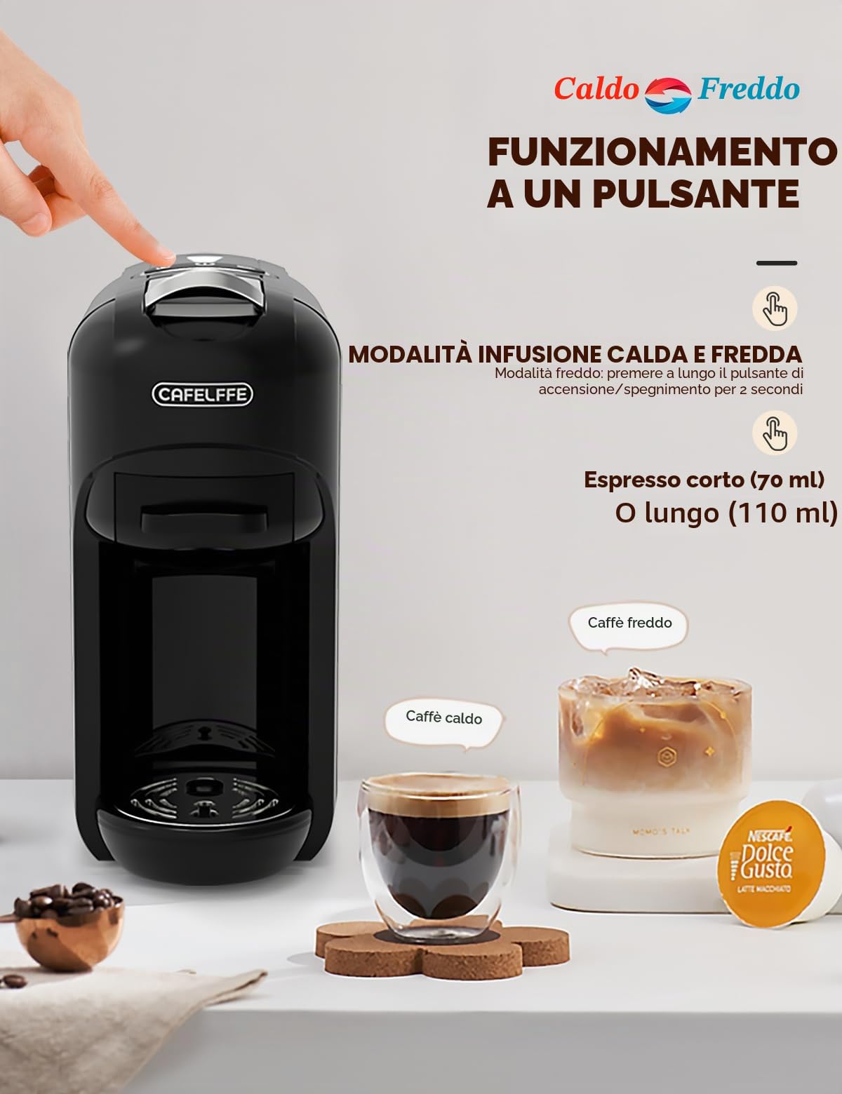 CAFELFFE Macchina da caffè 5 in 1 MK606, brodo caldo/freddo, 19 bar, per Nec*, DG*, Kcup, ESE e polvere di caffè, modello Erp2, 0,6 l, colore nero