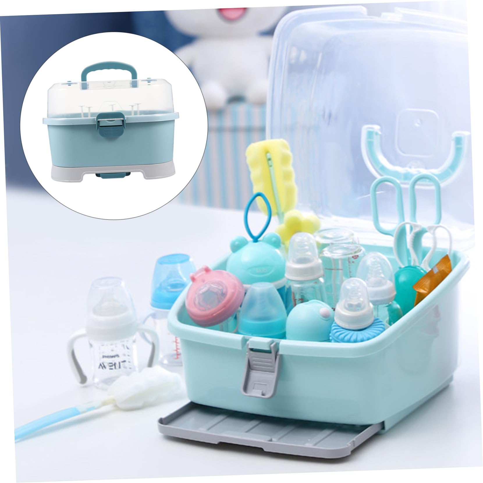 Große Milchflaschenbehälter Aufbewahrungsbox für Babyartikel Blau Pp | 1 Stück, Tragbar für Reise und Zuhause, Geeignet für Spielzeug und Milchflaschen