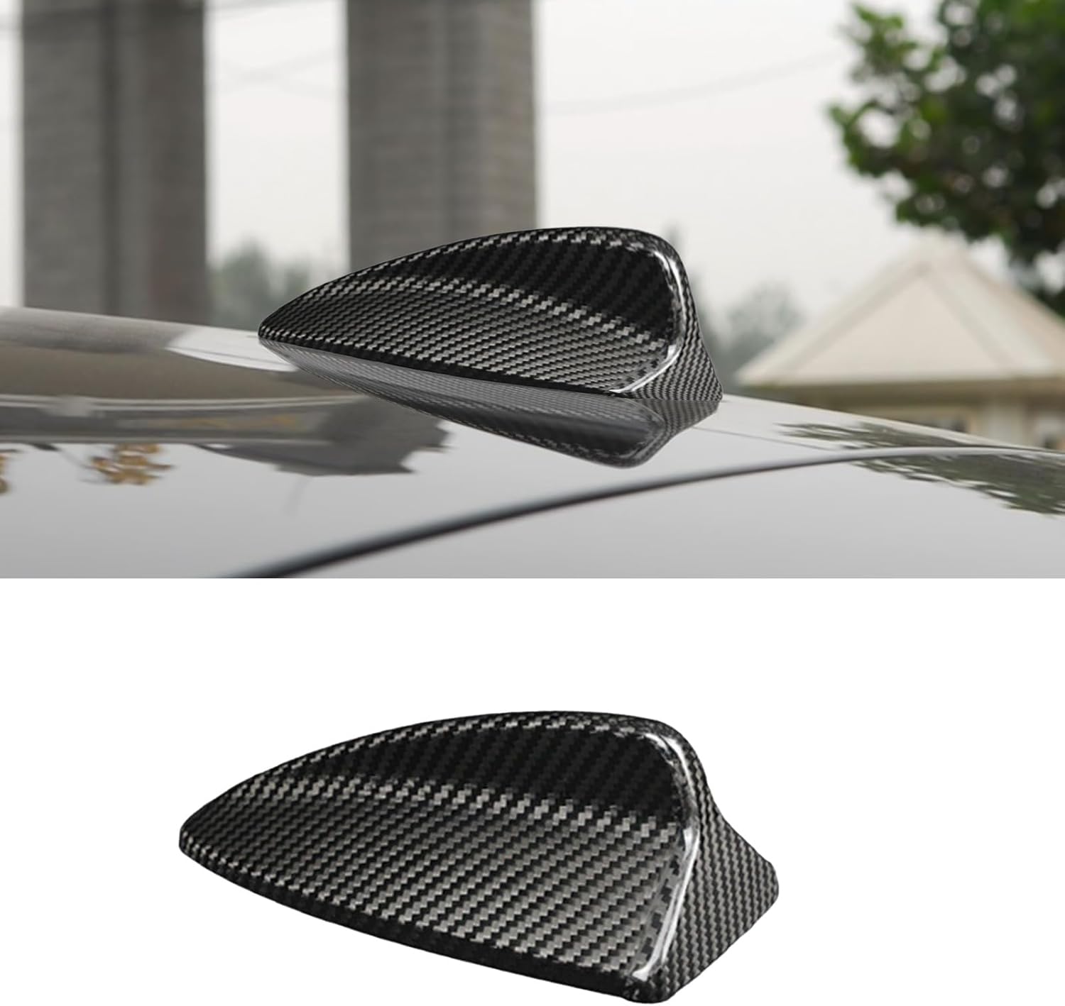SUNJIKA Compatible with Real Genuine Carbon Fiber Car Top Roof Shark Fin Antenna Cover Radio Signal Base Trim Exterior Accessories for BMW 5' Series F07 GT F11 X3 F25 X5 E70 X6 E71 E72 (Black)