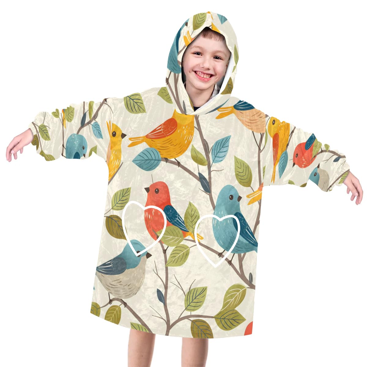 Wearable Blanket Hoodie for Kids, Lake Birds Fleece Sweatshirt Blanket Oversized Blanket Sweatshirt with Pocket Flannel Warm Hooded Blanket 6-10 Year Old Girl Boy Gift, One Size