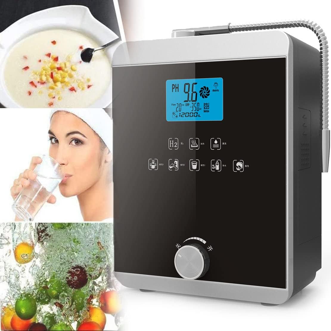 Water Purifier Machine Water Ionizer, Alkaline Water Ionizer Filtration System Machine, Ph 3.5-10.5 Alkaline Acid Up to -800Mv Orp Auto-Cleaning LCD Touch Water Filter