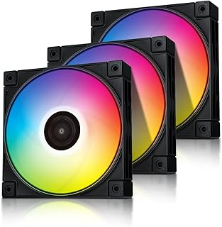 DeepCool FC120 3in1 PC Fans Each 120mm 1800RPM 61.91CFM FDB Computer Case Fans Daisy Chain ARGB 5v-3pin PWM Cooling Fans Quiet Under 28dB(A) for Cases CPU Liquid Coolers and CPU Air Coolers, Black