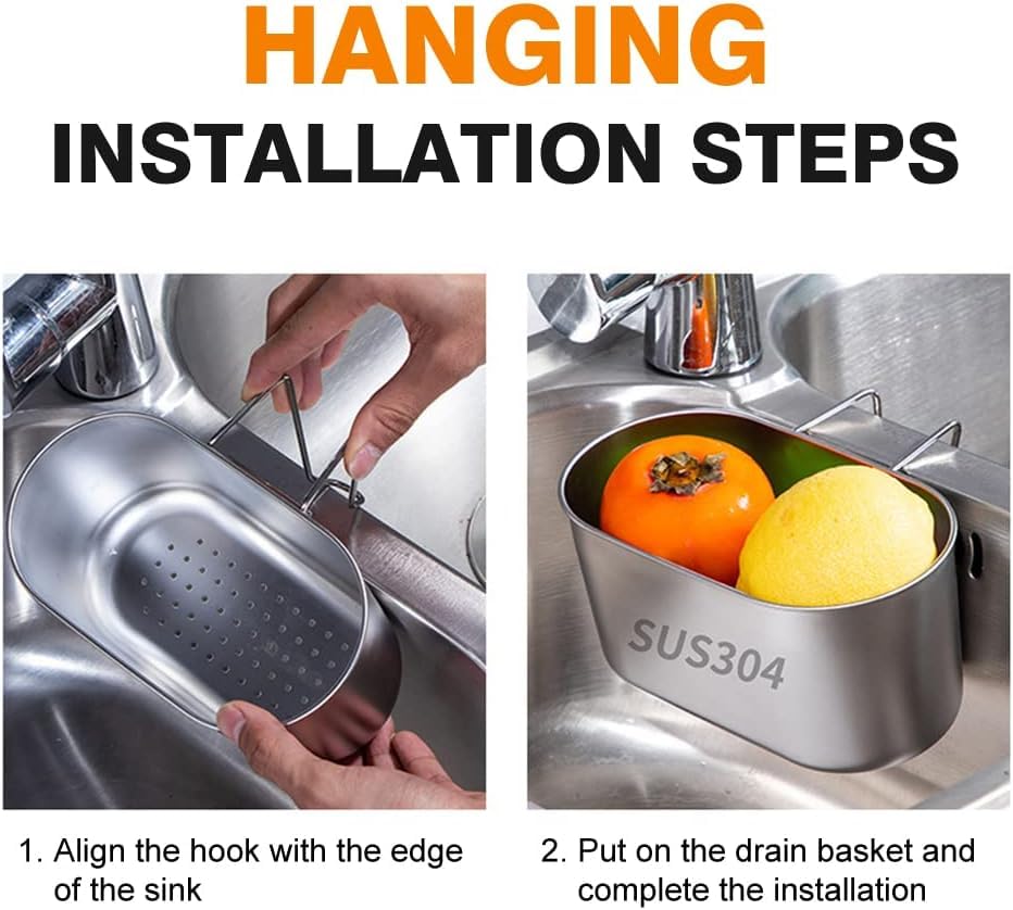 Image of Stainless Steel Sink Drain Strainer Basket, Multifunctional Hanging Sink Strainer Colander Drain Basket for Filter Food Waste and Wash Fruits or Vegetables Kitchen Tools & Gadgets (Silver)