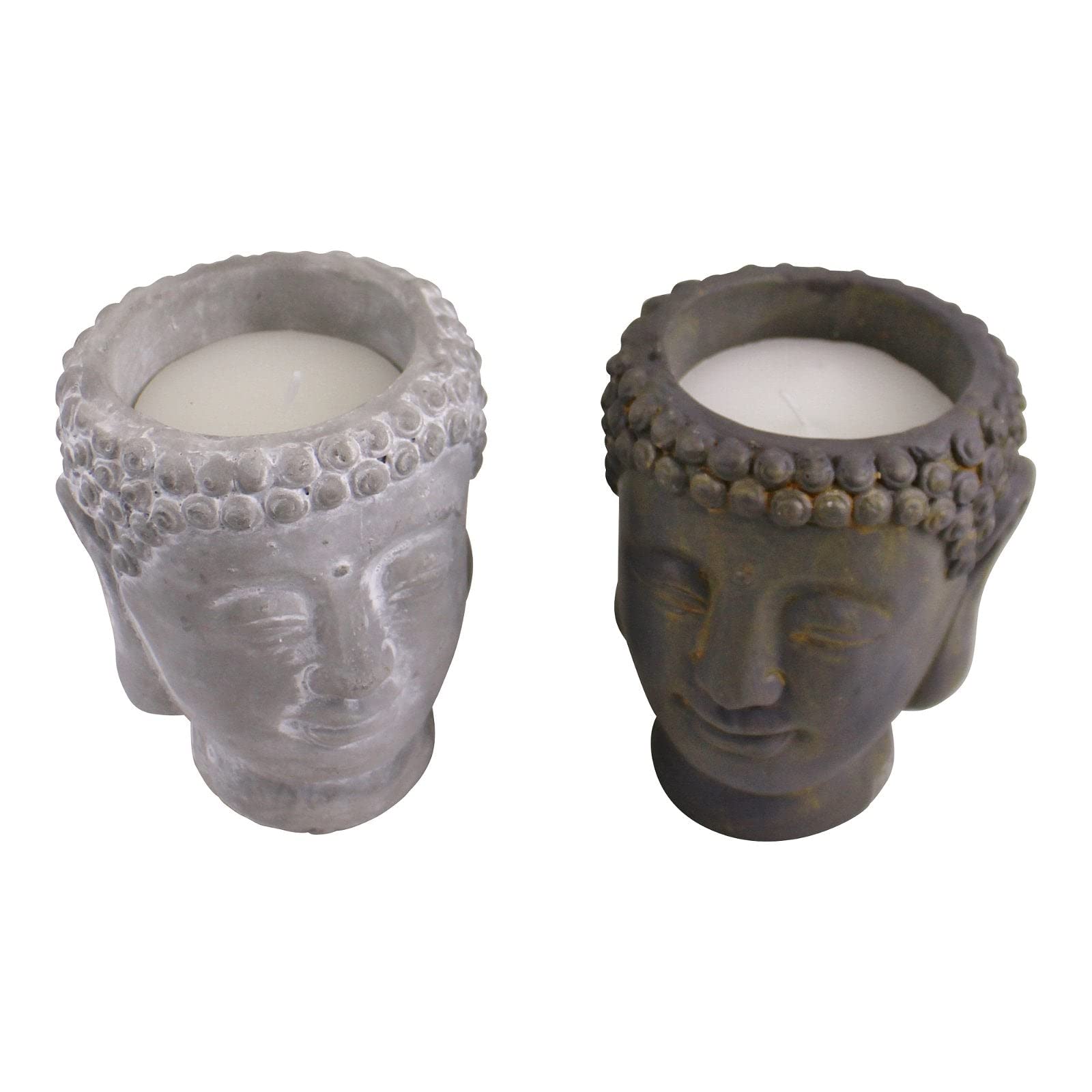 Sil Random,Grey Small Stoneware Buddha Head Candle Pot