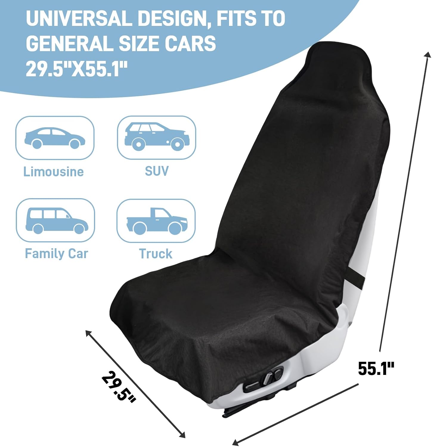 Waterproof Car Seat Cover Towel 2 Pack, Universal Fit Waterproof Sweating Seat Protector for Cars and SUVs, Anti-Slip Front Seat Cover for Gym, Outdoor, Pets & Travel, Black, Machine Washable