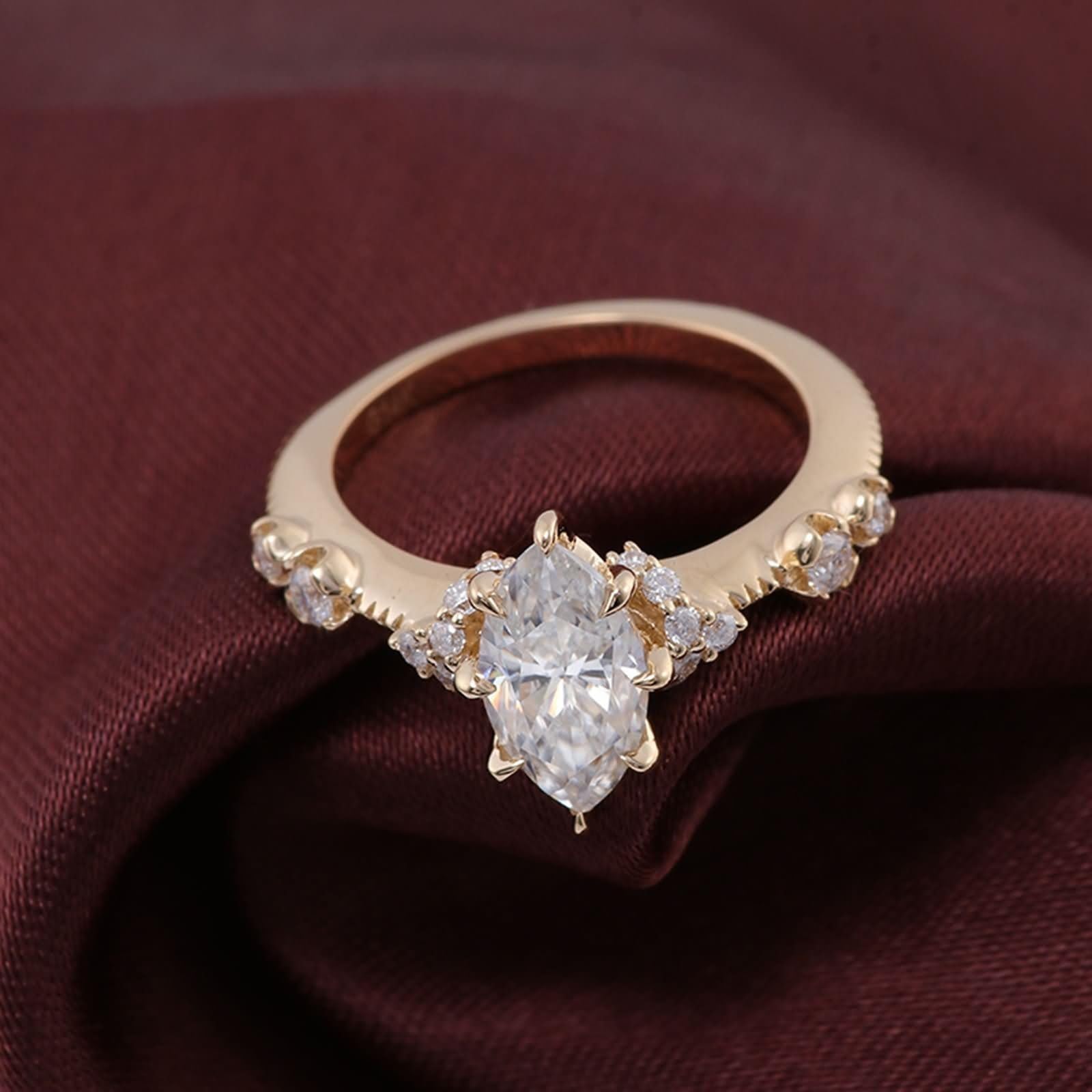 Epinki Pierścionek zaręczynowy i pierścionek zaręczynowy 9 karatów/14 karatów/18 karatów damski 2ct Moissanite White Deliate Fiancaille