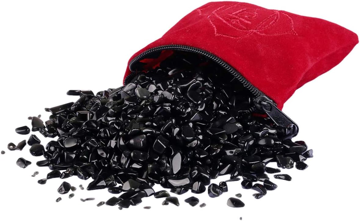 mookaitedecor 1/2 lb Obsidian Tumbled Stone Chips Crushed Quartz Crystals and Healing Stones with Chakra Bag