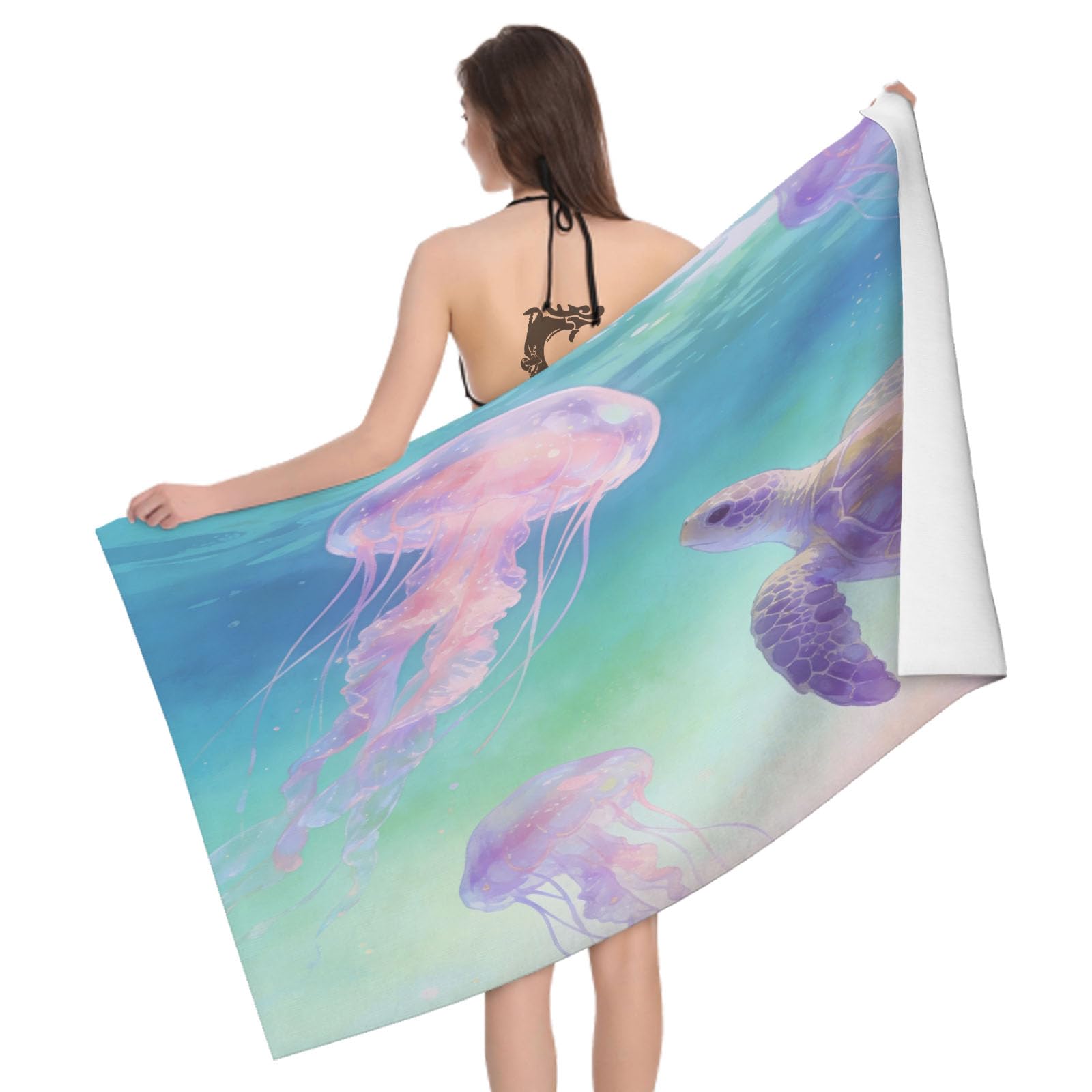 Leichong 3D Ocean Illustration Beach Towel Microfiber Soft Quick Dry for Adults, Dreamy Colors Bath Towel Lightweight Soft Absorbent for Travel Swimming Pool Sports, 75 x 150 cm