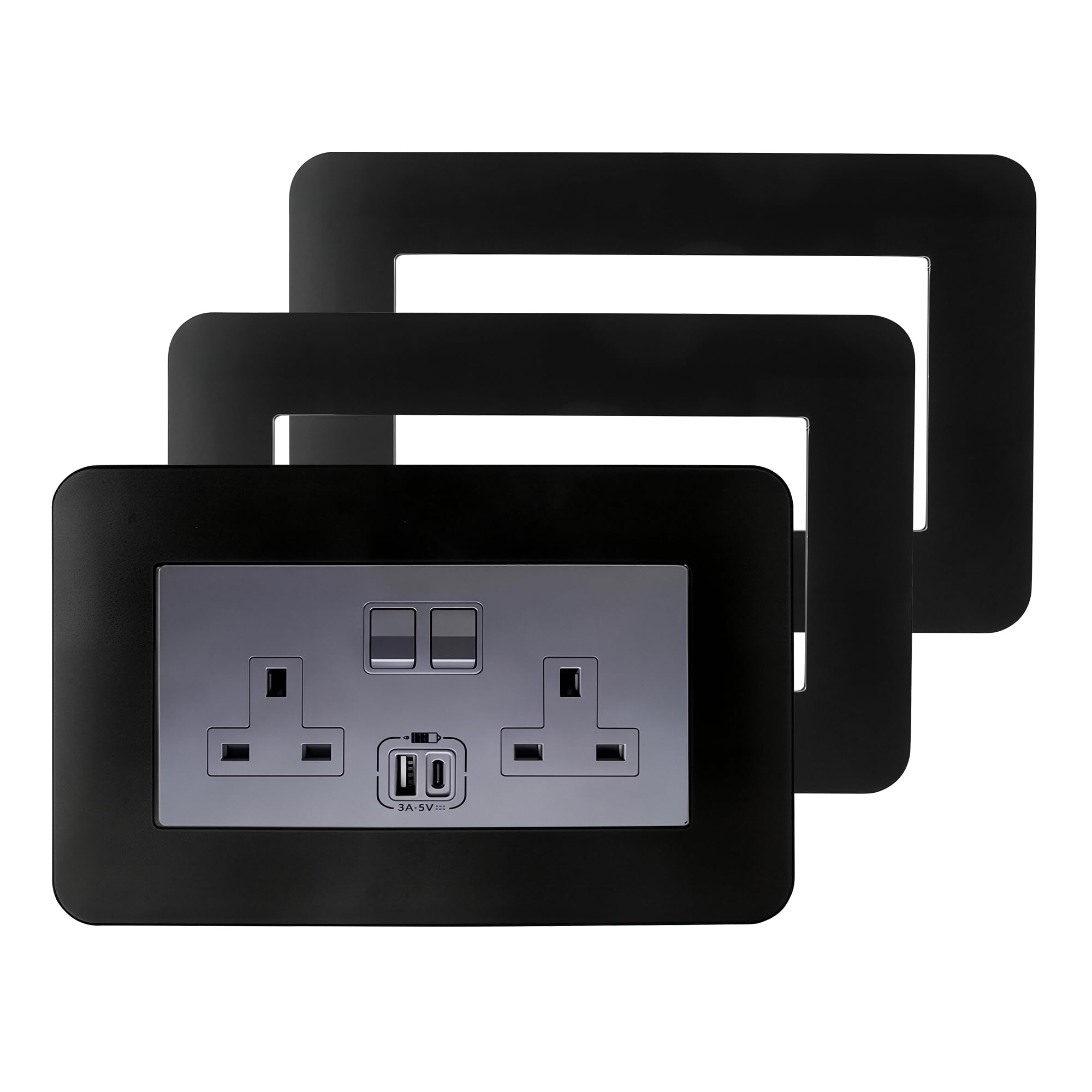 Double Light Switch Cover 3 Pack – Black Double Switch Surround Plate – Self Adhesive Twin Switch Cover for UK Wall – Wall Switch Frame for Covering Marks and Decoration-146x86mm