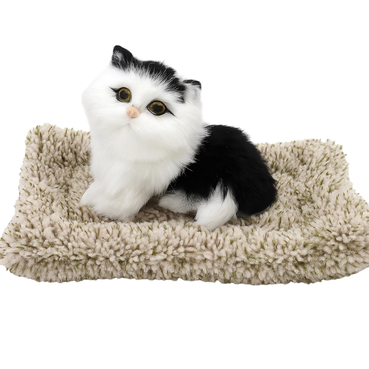 FunBlast Cute Cat Plush Toy with Meow Sound, Toy Accessories for Car Dashboard & Home Décor, Realistic Cat Pet Toys with Bed, Gift for Kids (Black+White)-picture-10