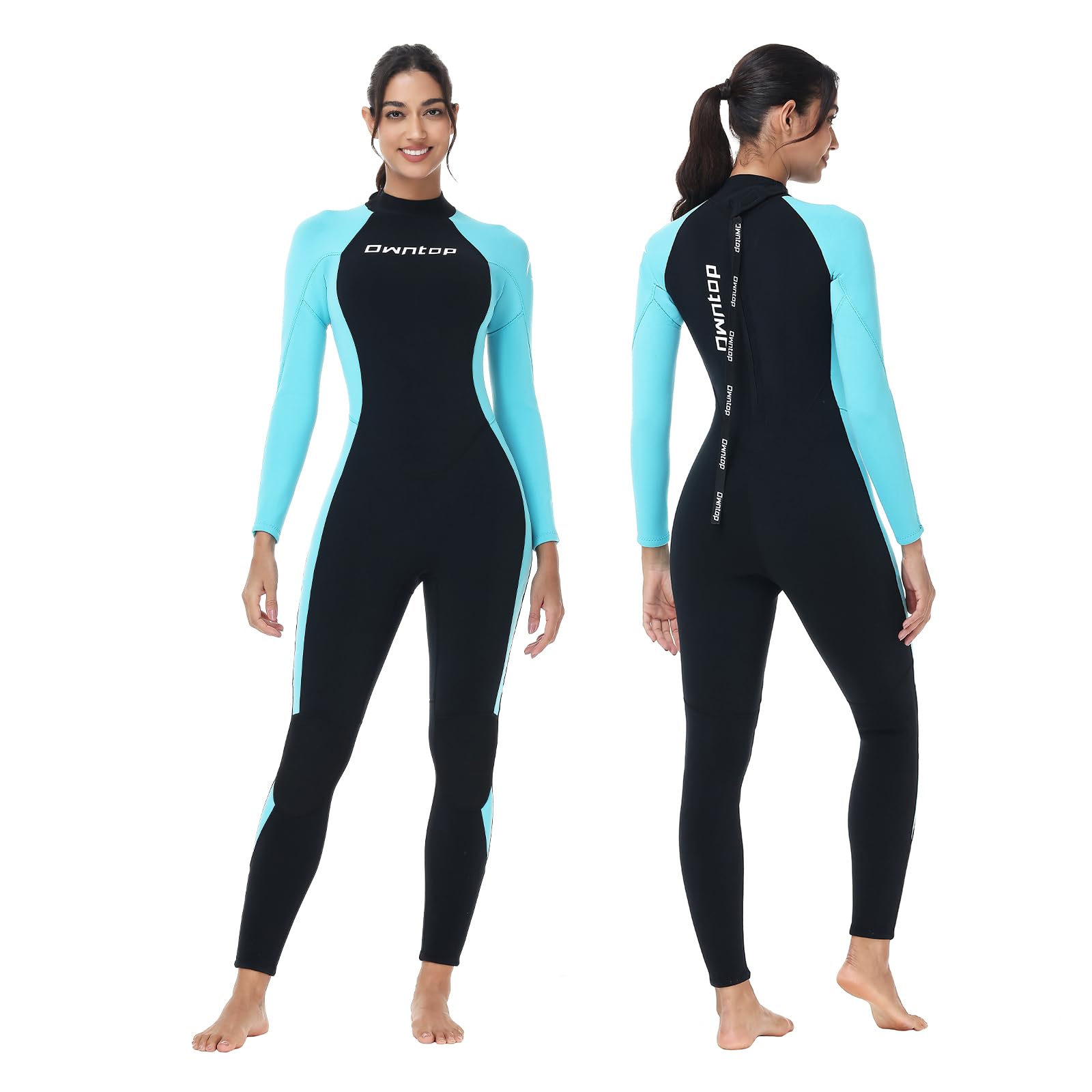 Owntop Mens Womens Wetsuit 3/2mm - Full Length Diving Suits, Back Zip Neoprene Wet Suits, Thermal Stretch Pro Dive Skin for Surfing Snorkeling, Women Blue XXL