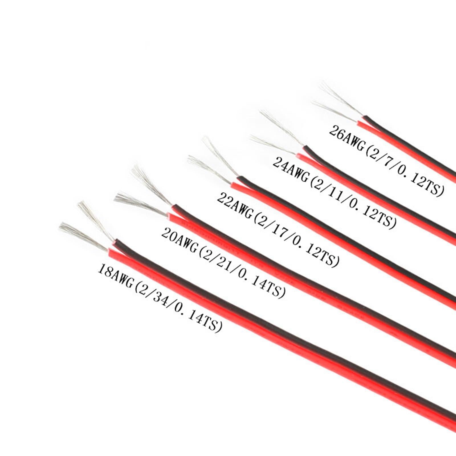 ELLANA Cable Flexible Red Black PVC Electrical Wire 10 Meters 18/20/22/24/26 Gauge AWG Tinned Copper Insulated Extension Cable Extension Connector (Size : 24AWG)