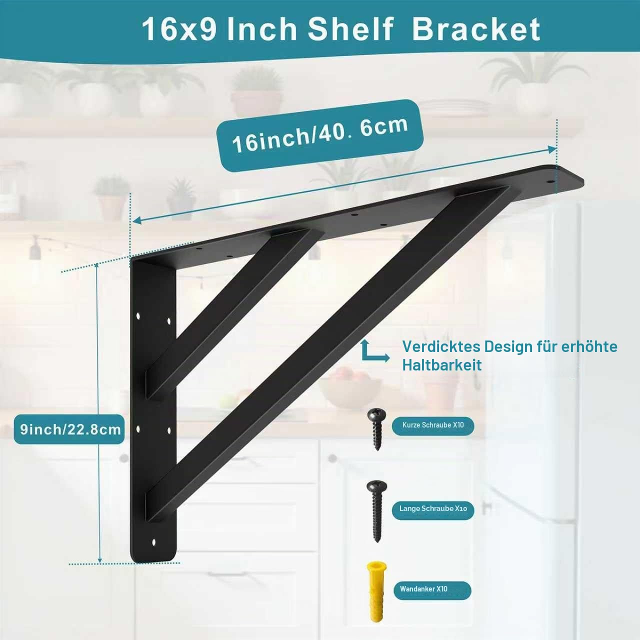 Countertop Support Brackets,406 x 228 mm Heavy Duty Shelf Brackets,Wall Mounted Solid Shelf Brackets, L Brackets Floating Shelf Bracket for Scaffold Board Worktop Shelves Desk, Max Load 500lbs