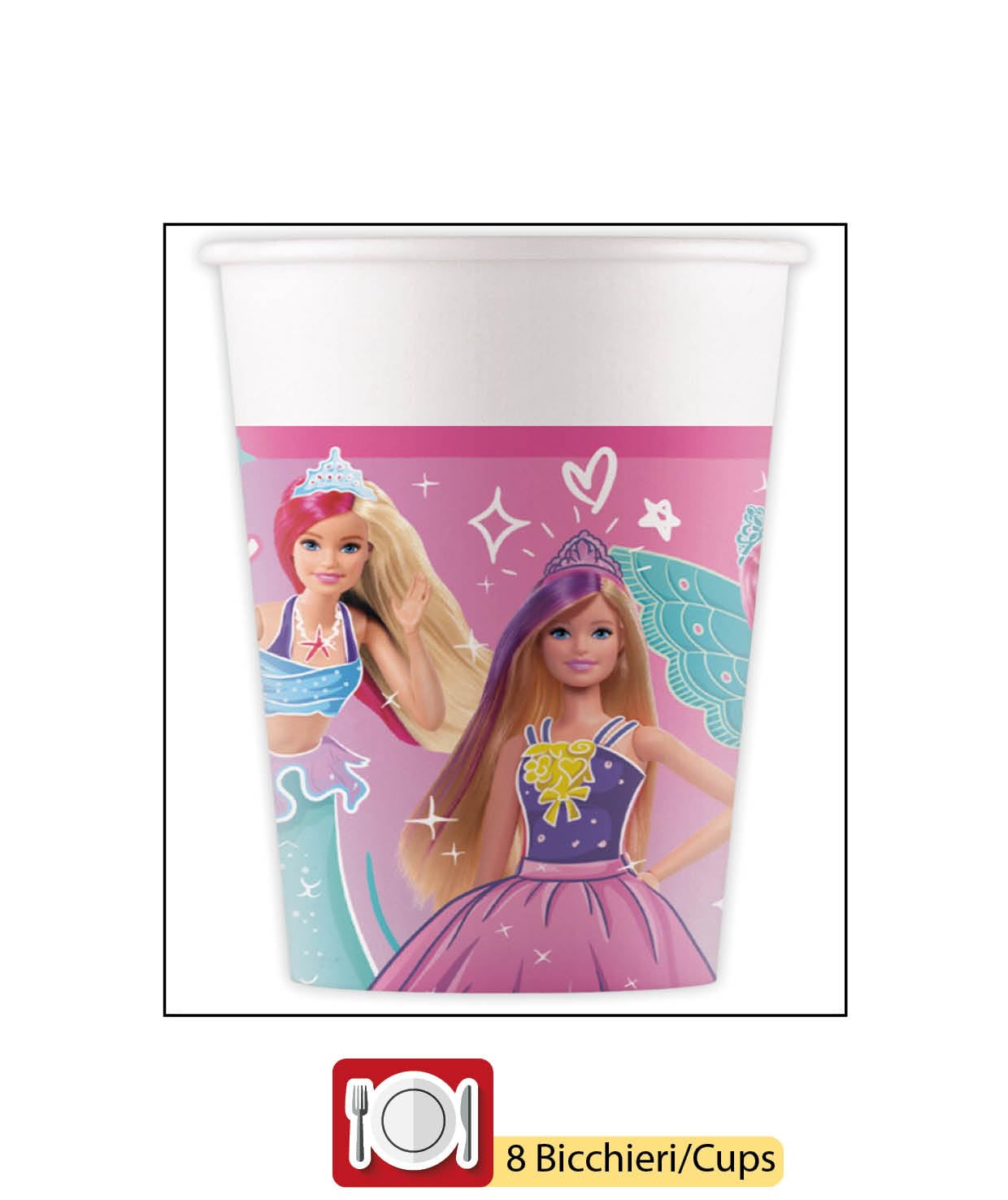 Party Tableware Set Barbie Fantasy for 8 people (36 pcs: 8 paper plates Ø23cm, 8 cups 200ml, 20 paper napkins 33x33cm)