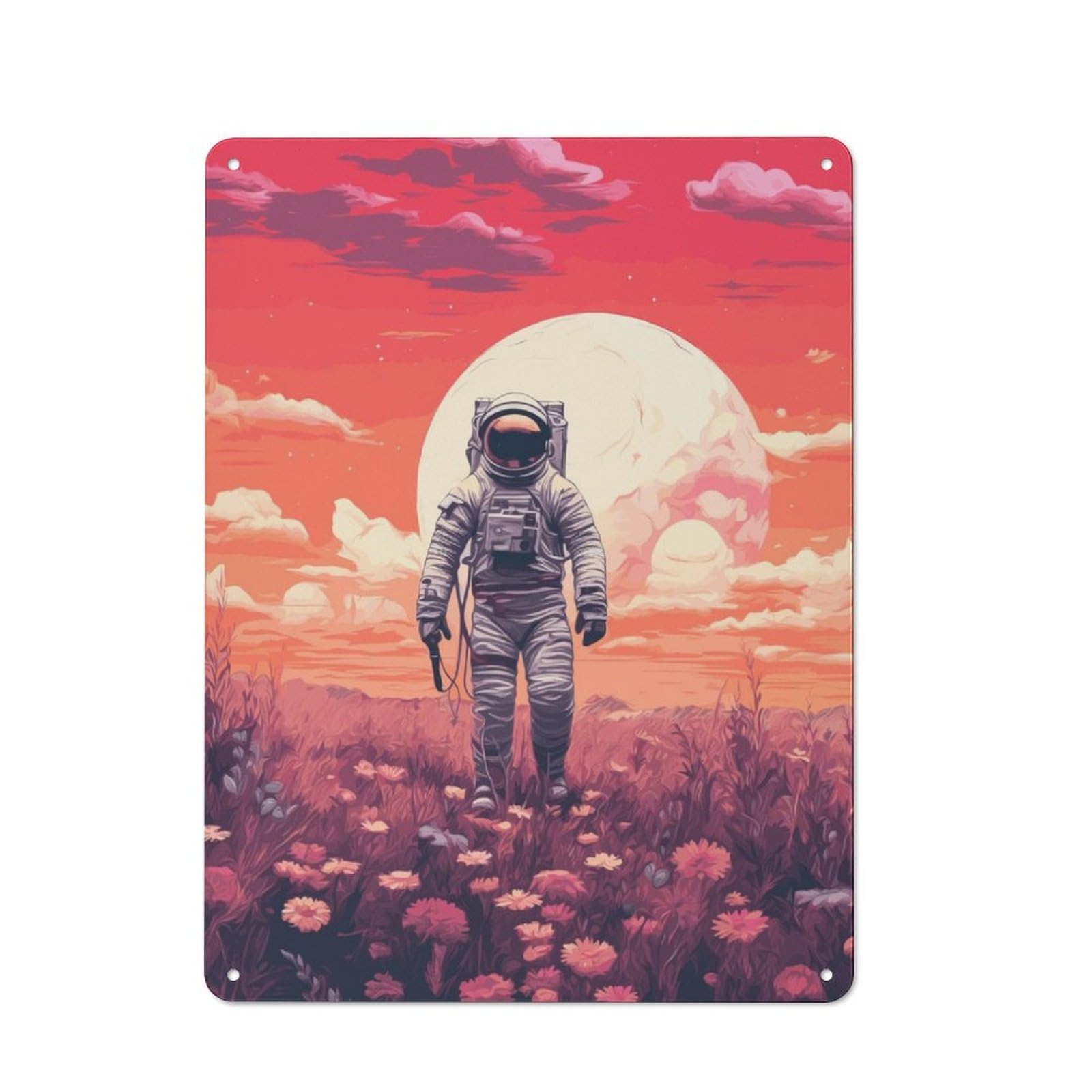 Junmoney Astronaut Floral Painting Loft Style Metal Wall Sign 40X30cm Featuring Studio Wall Art For Loft, Studio, Office Or Creative Room