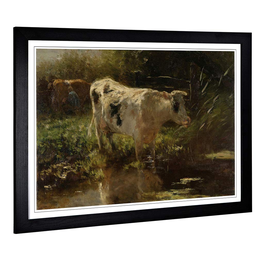 Big Box Art Framed Print of Willem Maris Cow by Water Design | Wall Art Picture | Home Decor for Kitchen, Living, Dining Room, Bedroom, Hallway, Office, Black, A2 / 24.5x18 Inch / 62x45cm