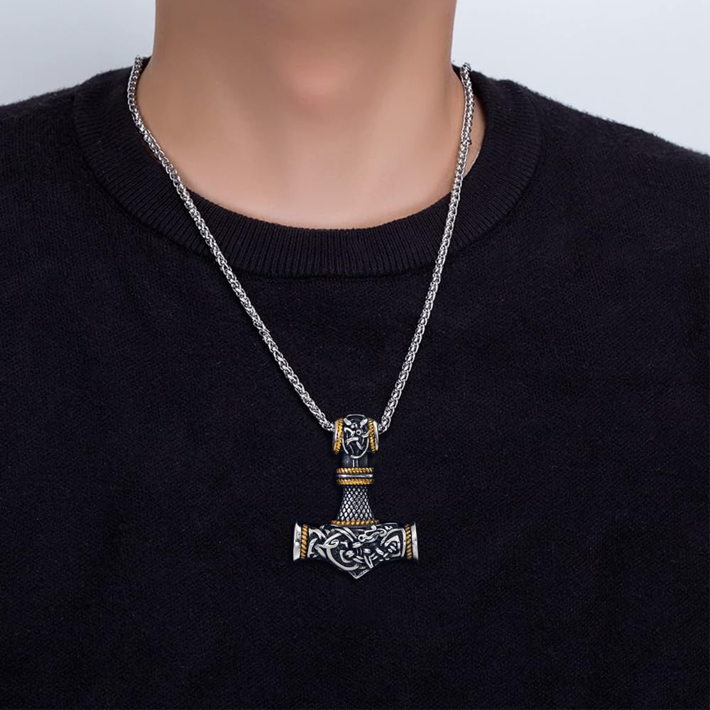 Łańcuszek na szyję z młotem i thor, wisiorek z młotem Thora, celtycki węzeł, dla mężczyzn, stal nierdzewna, 60 cm, m, Stal nierdzewna