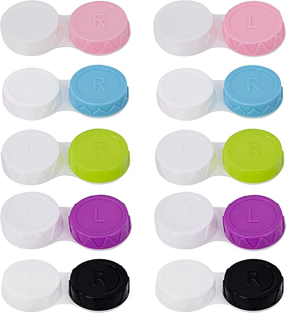 HOTKMB Contact Lens Cases Left Right Soaking Storage Container 5 Colors Leak Proof Protect Your Eyes by Changing for Travel Home Outdoor Flat Design 10 Pieces