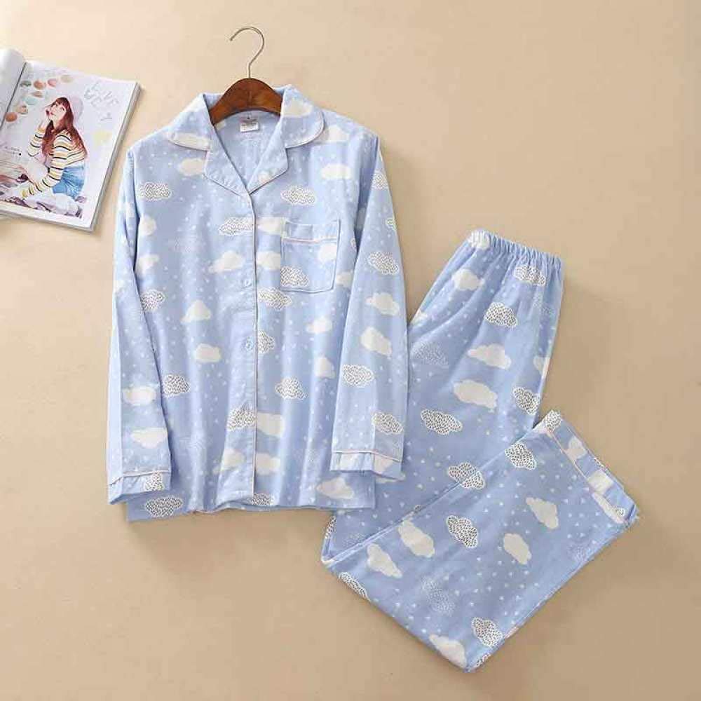 Conjunto De Pijamas De Mujer,Conjunto De Pijamas Suaves Con Estampado De Nubes Tejidas Conjuntos De Salón Con Botones Y Bolsillos En La Parte Superior Y Pantalones Pjs Set Ropa De Dormir De Manga La