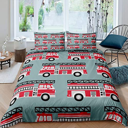 Tbrand 3D Feuerwehrauto Bettbezug Set Karikatur Auto Fahrzeug Bettwäsche...