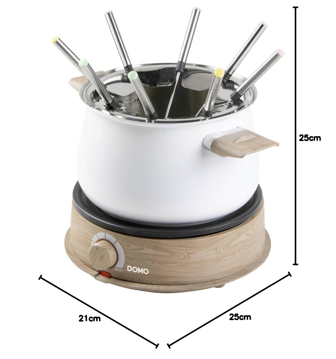DOMO DO736F Fondue 1500 W Kontrollleuchte 8 Fonduegabeln Holz Weiß
