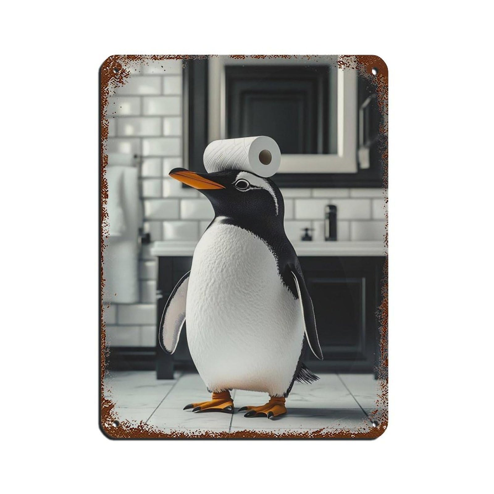 Adorable Penguin Bathroom, Cute Animal Retro Poster Metal Tin Sign Chic Art Retro Iron Painting Bar People Cave Cafe Family Garage Poster Wall Decoration 12x16inch(30x40cm)
