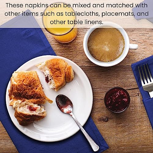 Image of Cotton Mercerised Dining Table Napkins, Set of 4, Solid Plain Colour, Heavy Weight,More Than 2 cm Mitered Hem,Washable at 40C (Blue, 45 X 45 Cms)