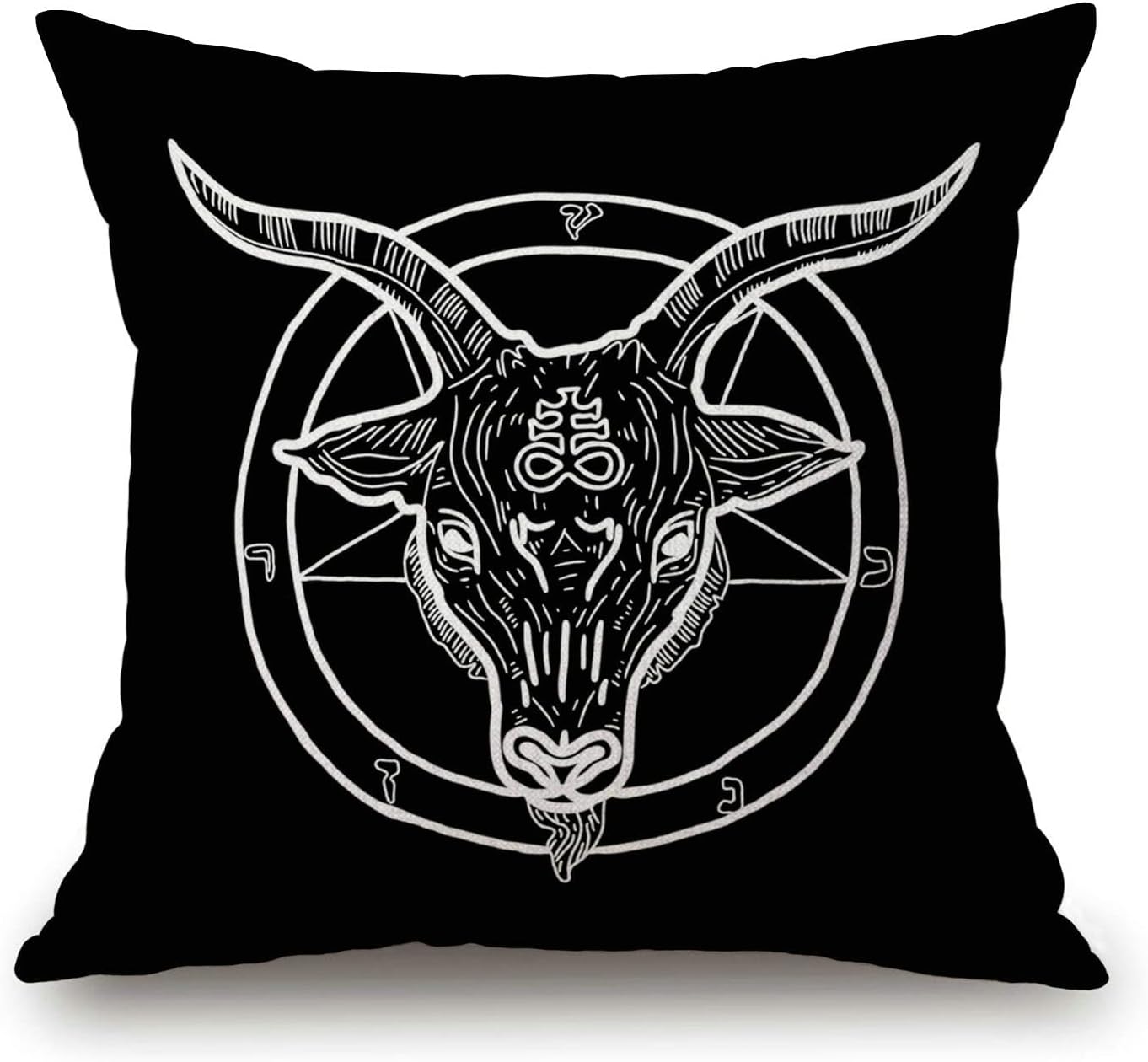 Solekla Throw Pillow Cover Pentagram with Demon Goat Head Binary Symbol Tattoo Retro Music Cotton Linen Throw Pillow Case Cushion Cover Couch Sofa Decorative Square 18x18 inches